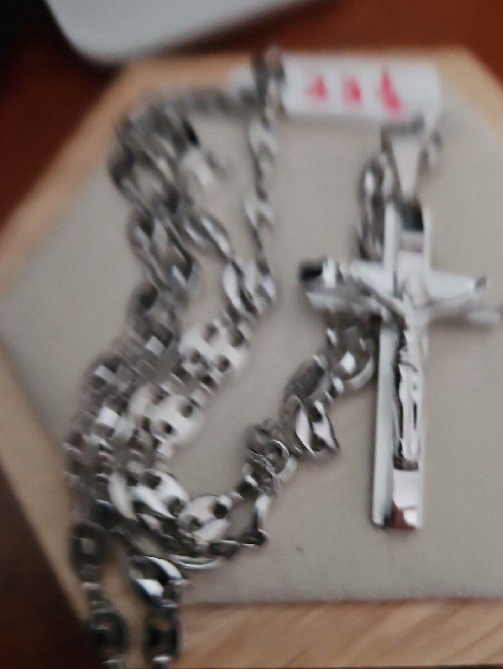 Polished Stainless Steel Crucifix Necklace - Silver Flor Men Or Women - Picture 4 of 4